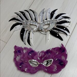 2 Pieces  Feathered Masquerade Masks - Black, White, and Purple (A214)